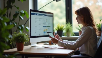 Small business owner using a tablet to automate tasks in their home office