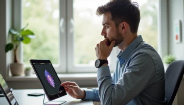 A small business owner configuring an AI agent on a tablet in their home office