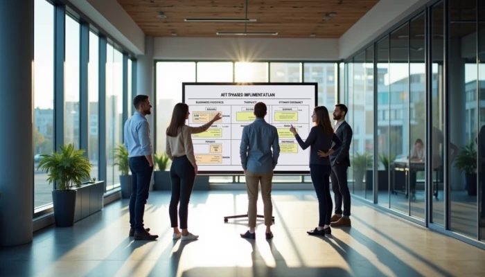 A team discussing AI integration plans in an office