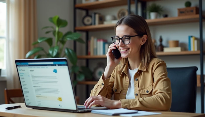A small business owner handling customer service from home
