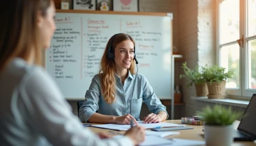 A small business owner on a call, surrounded by personalized office details