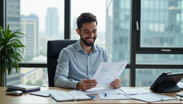 A small business owner reviewing metrics at their desk