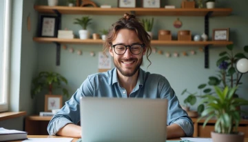 A small business owner in their home office