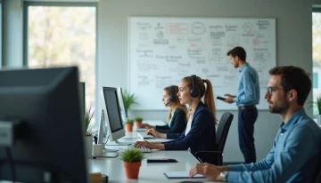 Call center agents working at their desks
