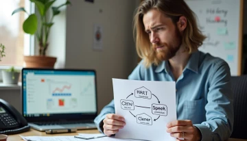 Frustrated small business owner reviewing broken lead handoff workflow