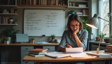 A small business owner reviewing documents at their home office desk