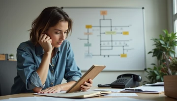 A small business owner studying AI automation workflows at their desk
