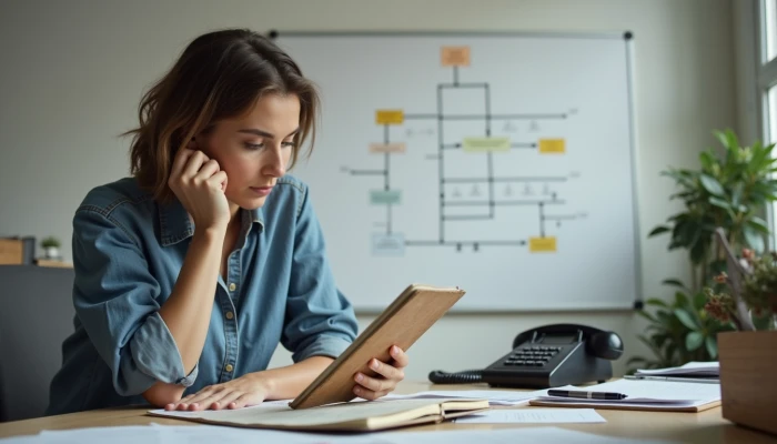 A small business owner studying AI automation workflows at their desk