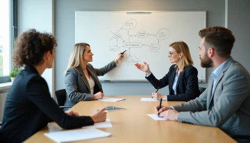 Professionals discussing workflow automation around a conference table