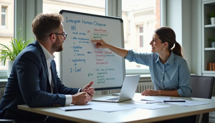 Small business owner discussing AI automation workflows with an expert