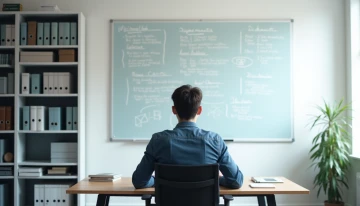 An employee working at a desk in an organized office