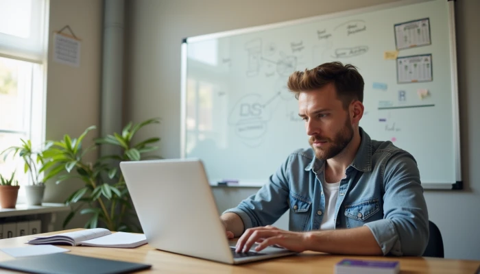 A small business owner working at home